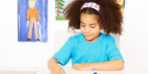 Girl counting dots and numbers
